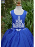 Royal Blue Satin White Lace Appliques Flower Girl Dress Royal Blue Satin White Lace Appliques Flower Girl Dress